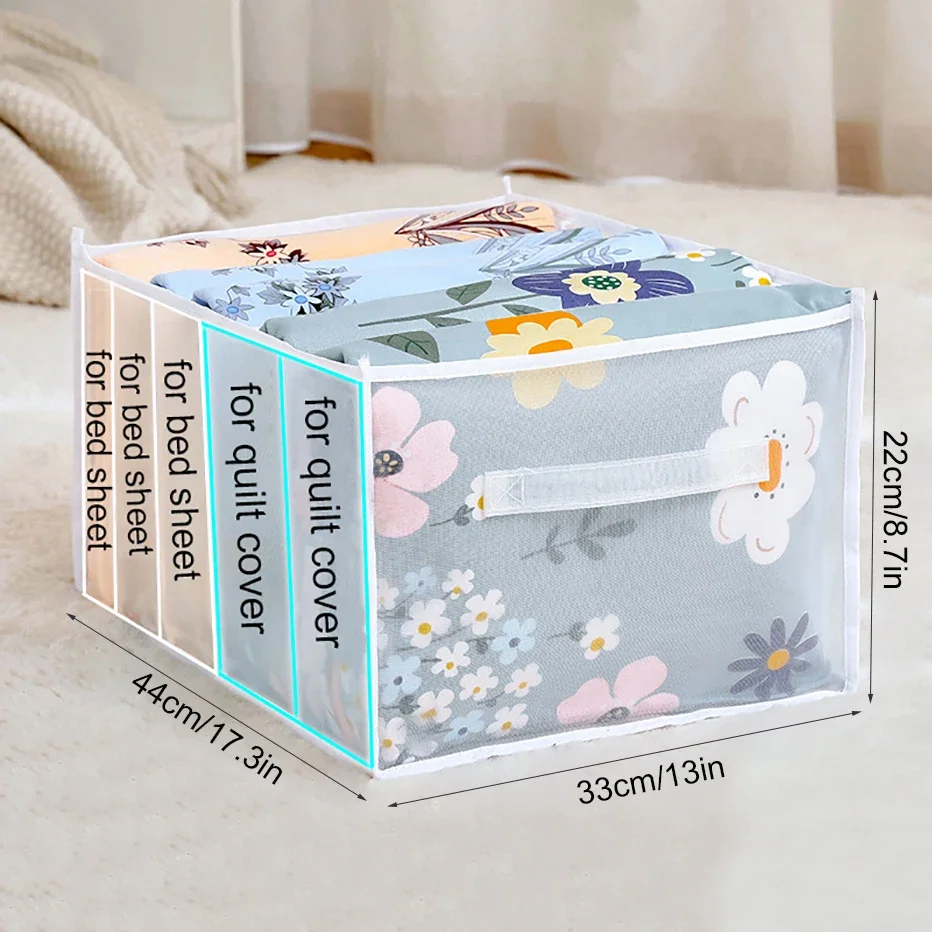 Large Capacity Quilt Cover Storage 5 Grids Bed Sheet Down Jacket Bath Towel Organizer Mesh Compartment Space Save Storage Box