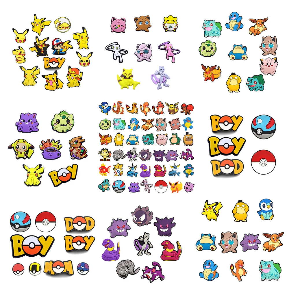 

5-200Pcs MINISO Pokemon Cartoon series Shoes Charms PVC Shoe Bag Accessories For Clogs Sandals Decoration Buckle Kids Gifts