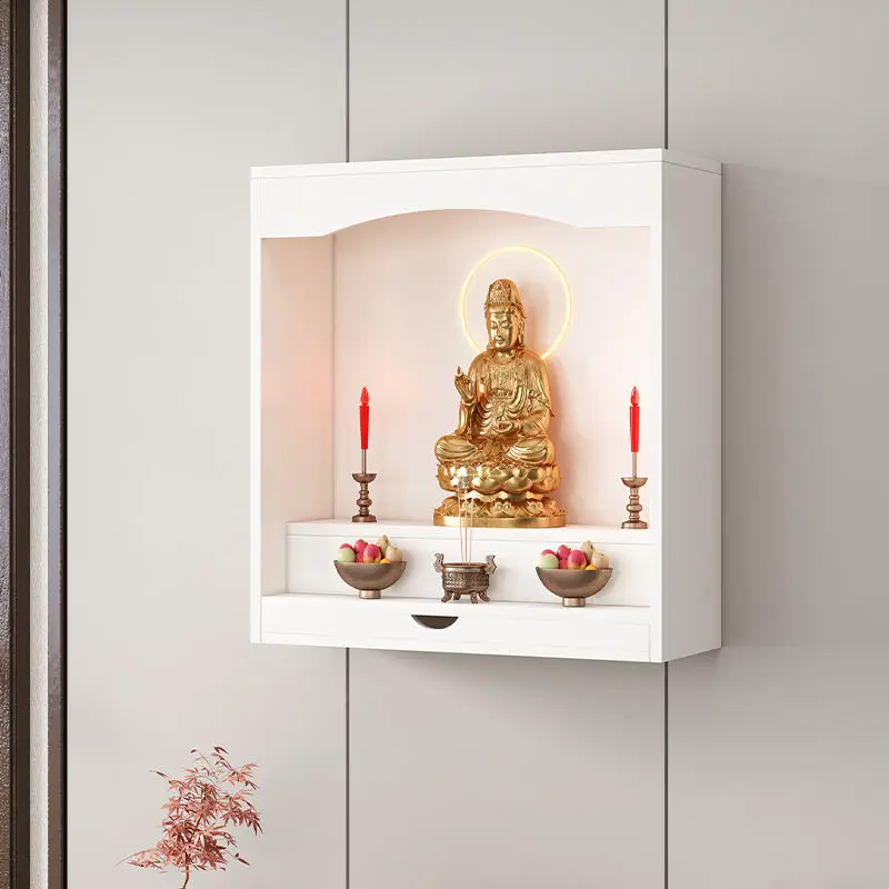 Solid wood wall-mounted shrine cabinet, God of Wealth Guanyin shrine, household wall shrine display rack