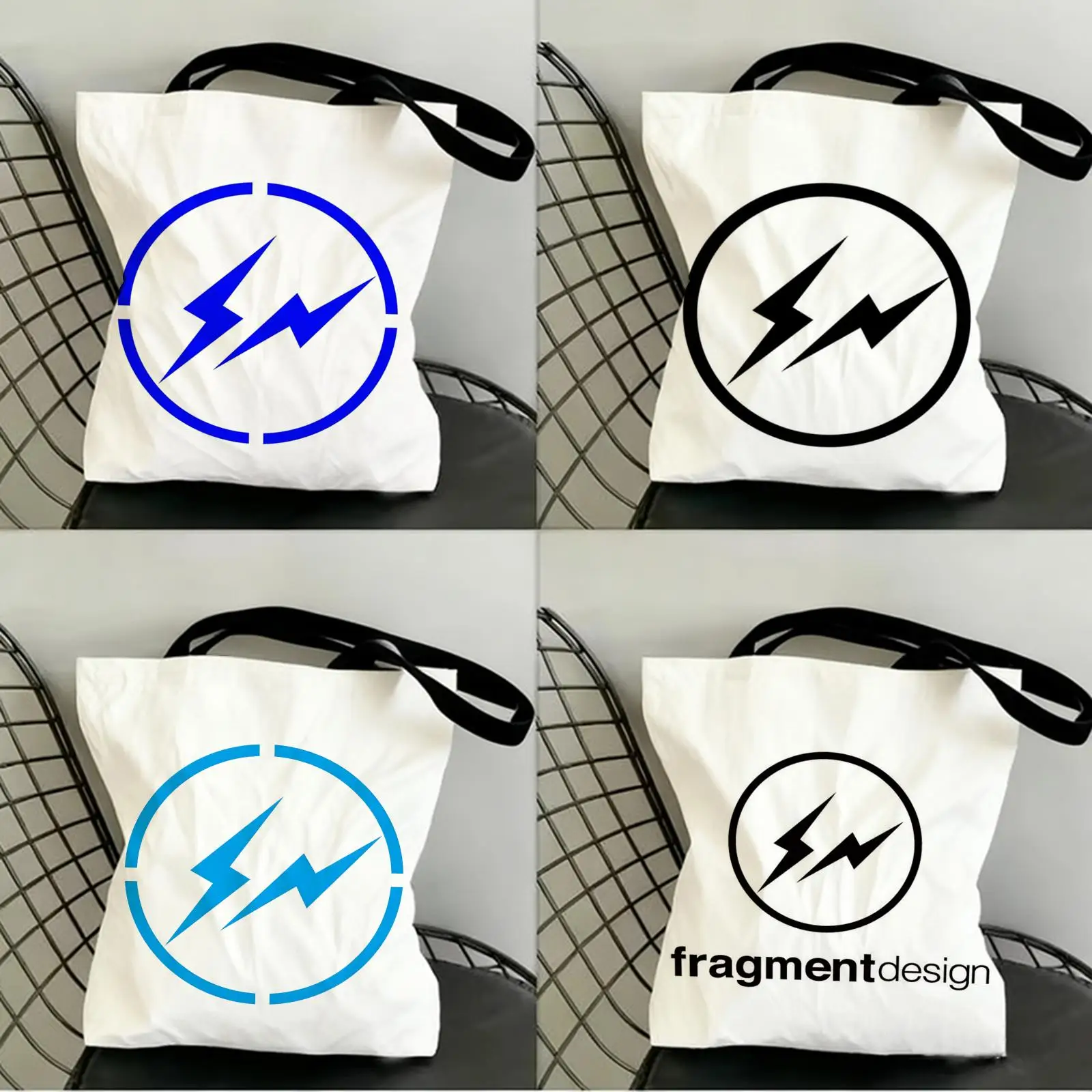 

Lightning F-Fragment Design Storage Bags Canvas Double-Sided Print Fashion Shoulder Tote Shopping Bag Gift Eco Handbags