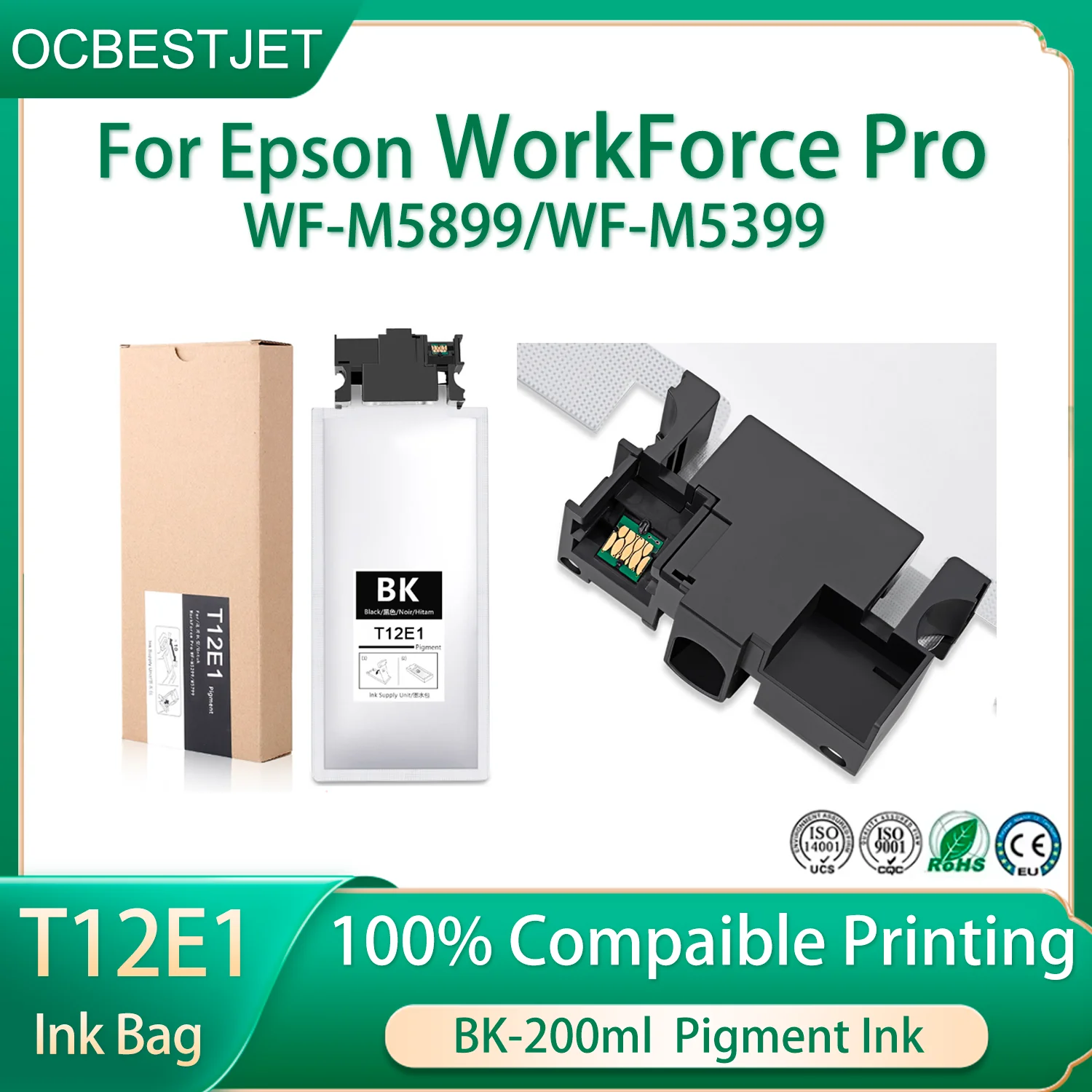 T12E T12 Ink Bag 200ml M5899 M5399 Ink Cartridge With Pigment Ink One Time Chip For Epson WF-M5899 WF-M5399 Ink European Region