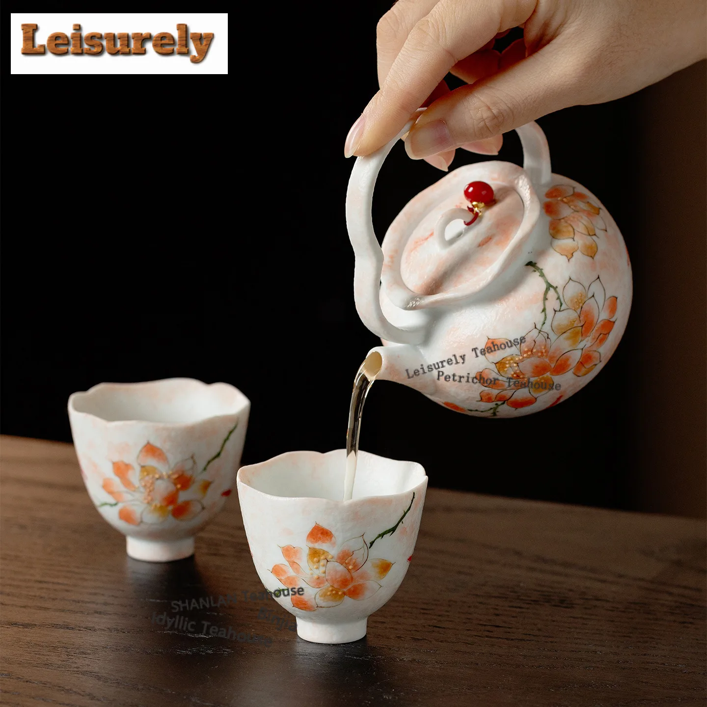 160ml Hand-painted Pink Magnolia Lifting Handle Teapot Japanese Tea Infuser Pot Tea Brewing Kettle With Ball Hole For Tea Craft