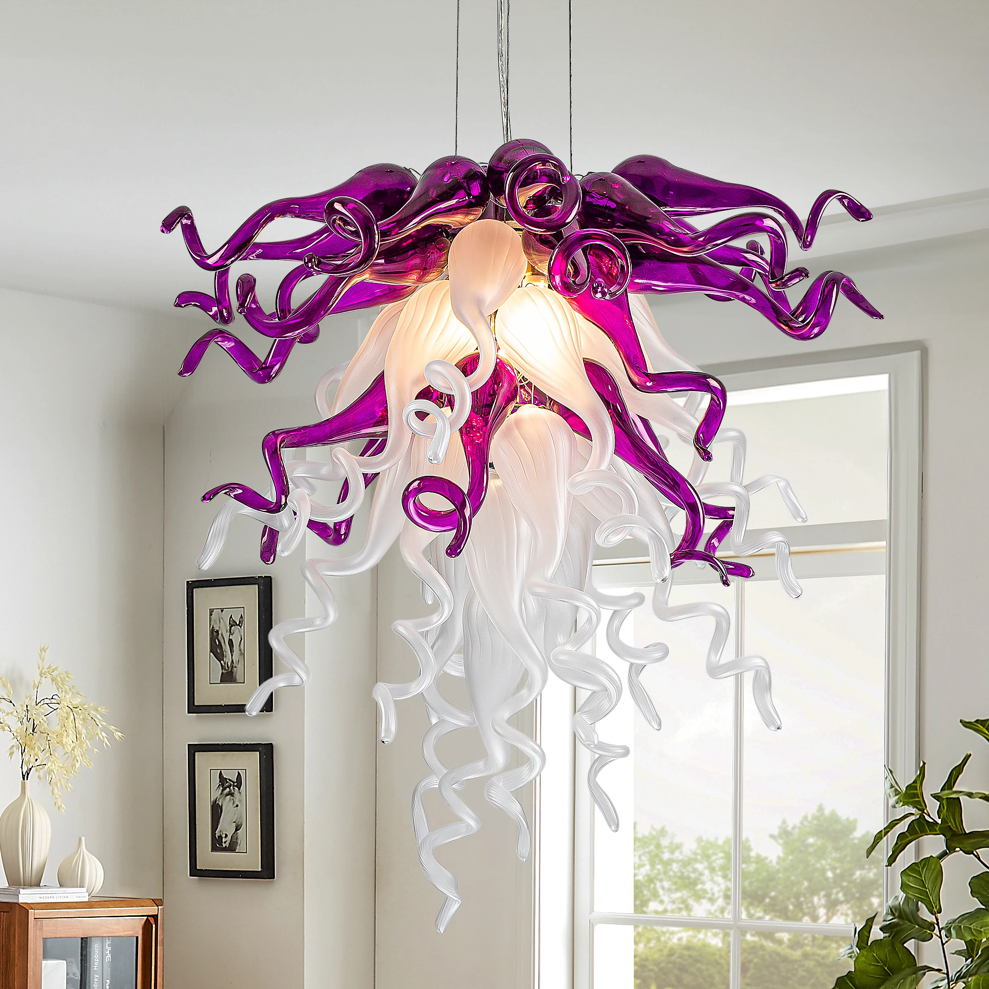 

Zsdlight Elegant Purple Chandelier Europe Style Handmade Blown Glass Lightings for Home Restaurant