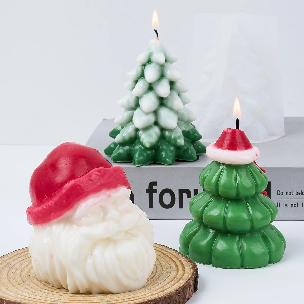 Santa Claus Christmas Tree Candle Silicone Mold Creative 3D Succulent Pine Tree Plaster Craft Mould DIY Handmade Xmas Decor Gift