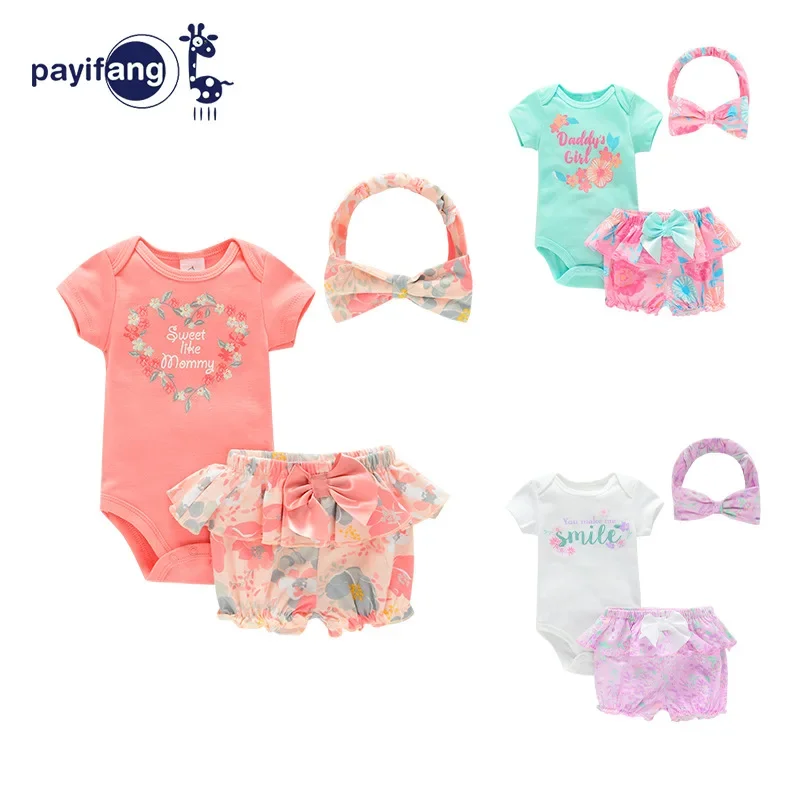 

New Payifang Baby Onesie, Baby Girl Short-sleeved Triangle Ha + Skirt Shorts Headgear