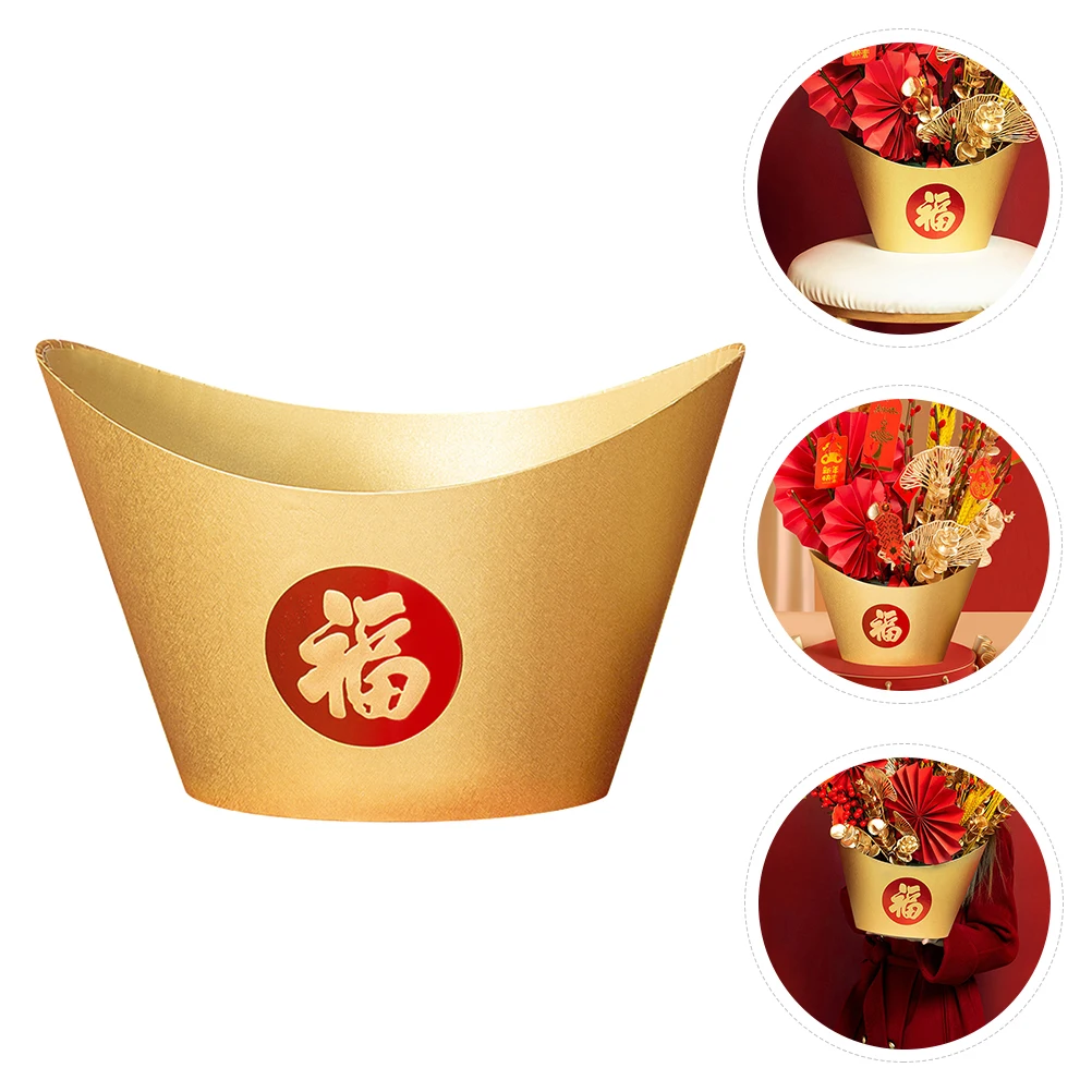 

Golden Ingot Shaped Flower Vase Small Size Chinese New Year Decorations Waterproof Tank Included Perfect for Arrangements Gifts