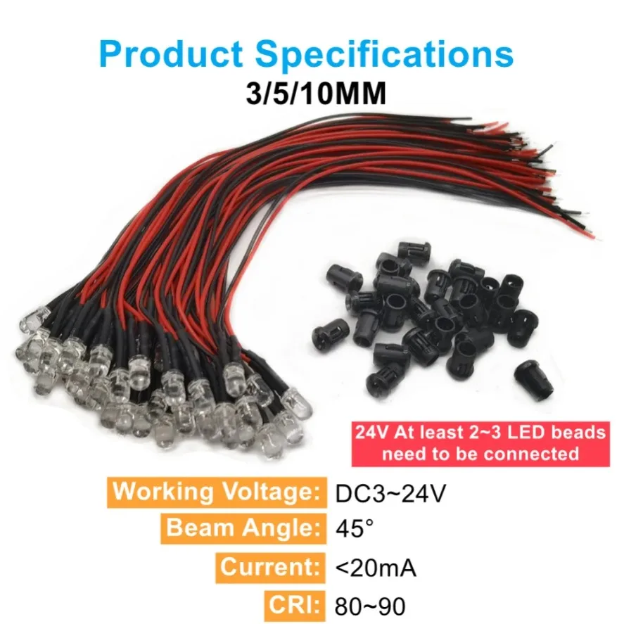 10/20PCS 5mm LED Diode Kit UV Prewired 5V 12 V Light Emitting Indicator RC Lamp Warm White Red Green Blue Yellow Orange Purple P image 5