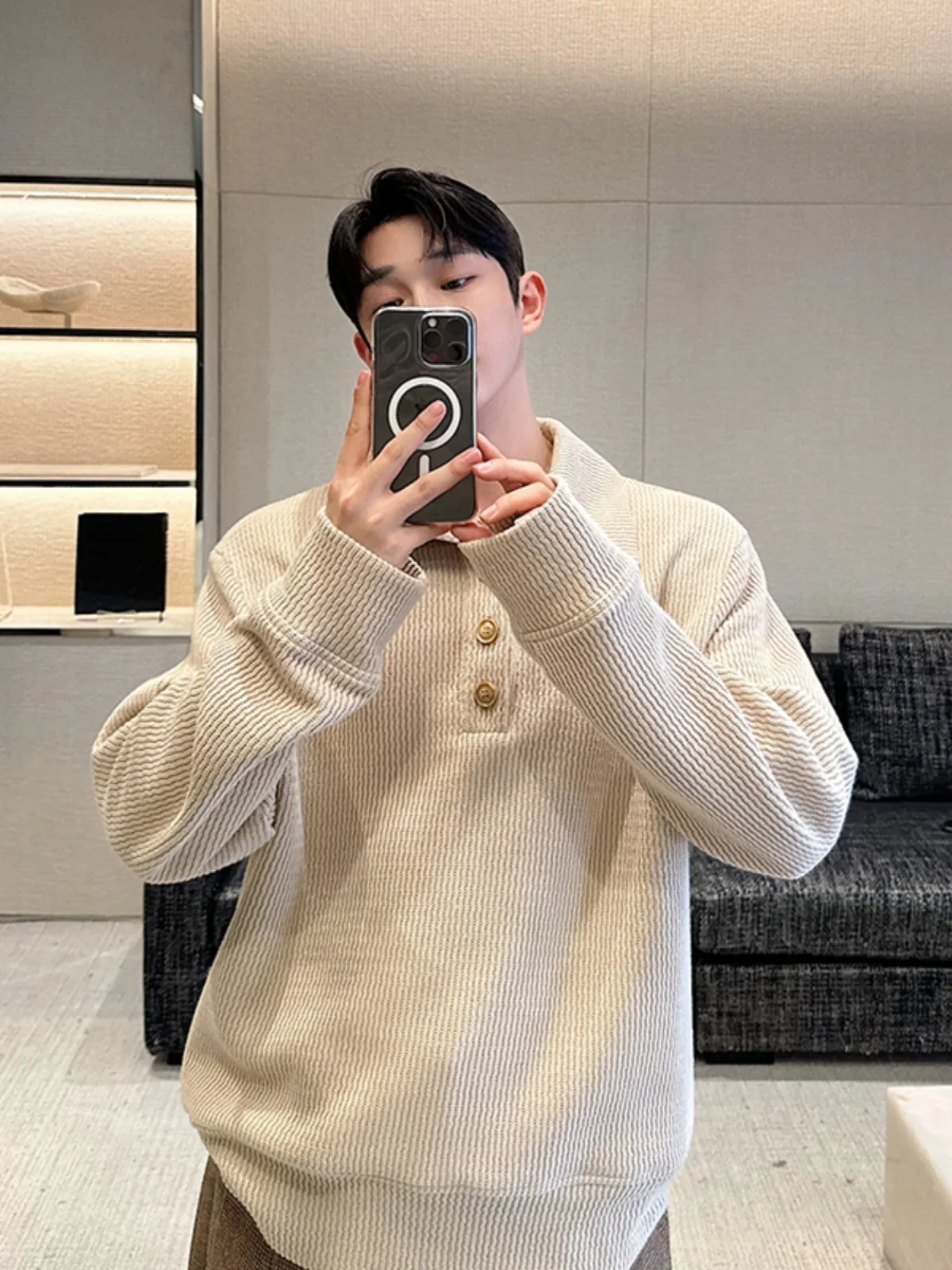 

Свободный вязаный свитер для мужчин, повседневный трикотаж с отложным воротником, универсальный удобный корейский слей, молодежный тренд