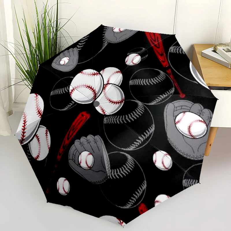 Sports Baseball Folding Umbrella Fashion Auto-Open Design 8 Iron Ribs Plastic Handle Foldable Sunshade Perfect Christmas Gifts
