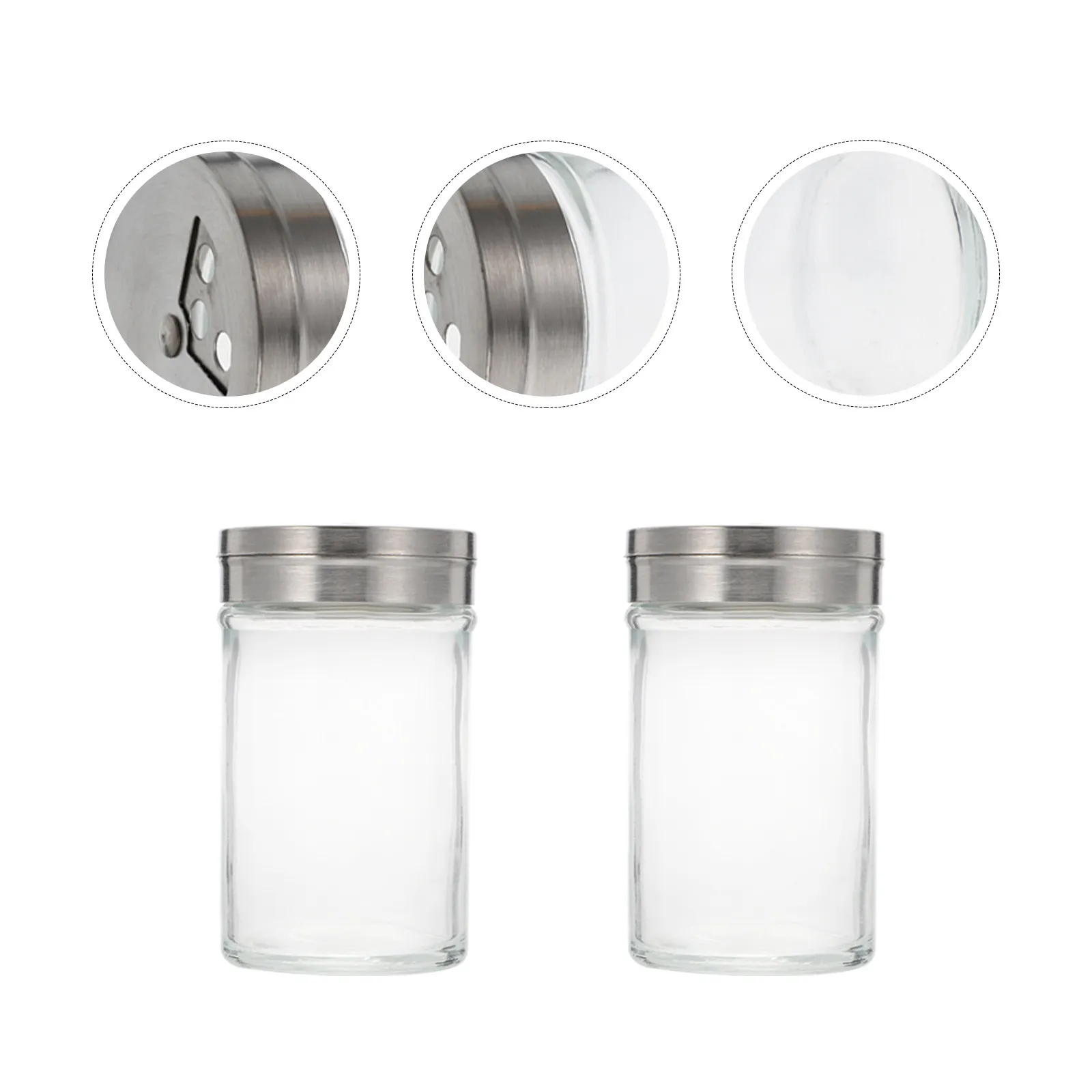 6Pcs Stainless Steel Base Glass Seasoning Bottles with Revolving Cover Clear Spice Containers for Kitchen Salt Pepper Storage