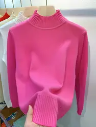 Autumn Winter Women's Sweaters Turtleneck Women Pulovers Rose Red Knitted Jumpers Sweater Oversize Pull For Women