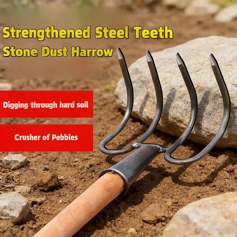 Farming Rake Stainless Steel Rake Big Curved Iron Rake Stone Slag Sea Digging Hoe Soil Cultivation Tool Garden Rake