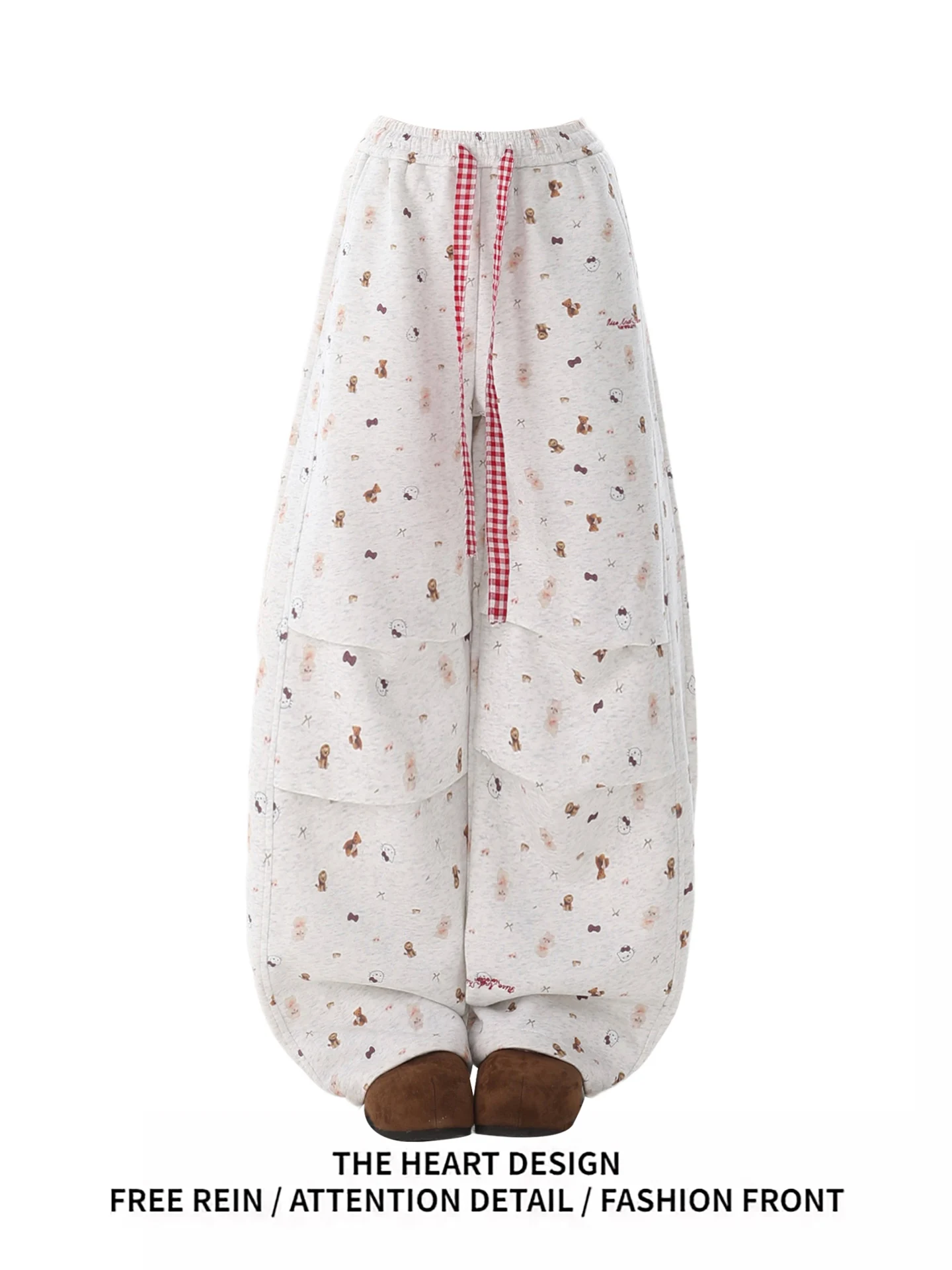 

Женские широкие спортивные брюки с забавным мультяшным принтом медведя, свободные, удобные, осенне-зимние, новый дизайн, повседневные брюки с эластичным поясом, размер L