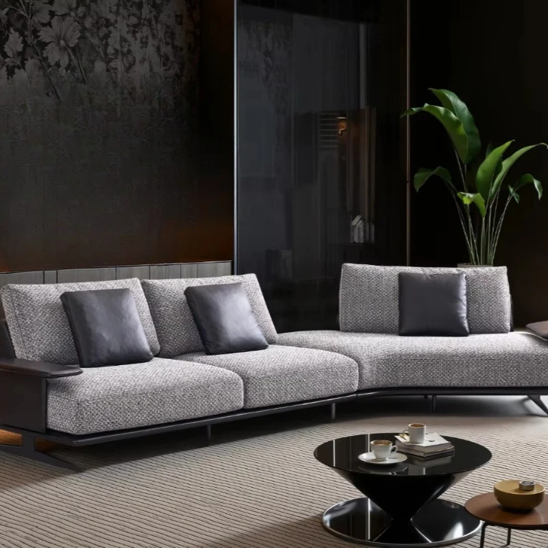 Modern minimalist corner sofa solid wood frame stainless steel legs