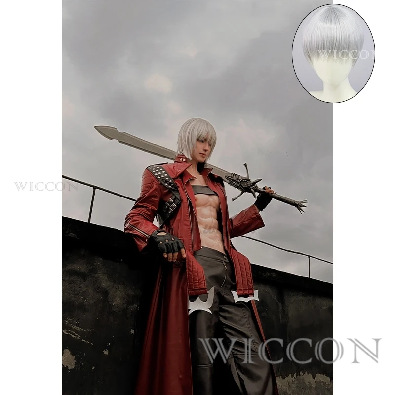 Costumes Dante Men's Game Uniforms Wig Red Long Poncho Jacket Set Halloween Carnival Costumes Cosplay Devil Cos May Cry 3