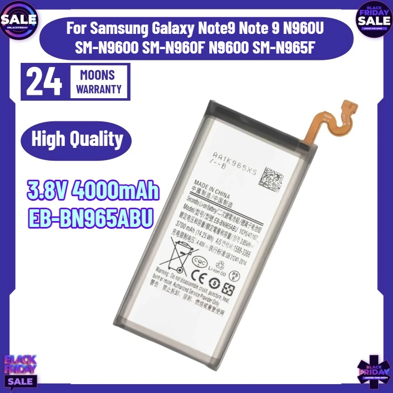 3.8V 4000mAh EB-BN965ABU Mobile Phone Battery For Samsung Galaxy Note9 Note 9 N960U SM-N9600 SM-N960F N9600 SM-N965F Battery