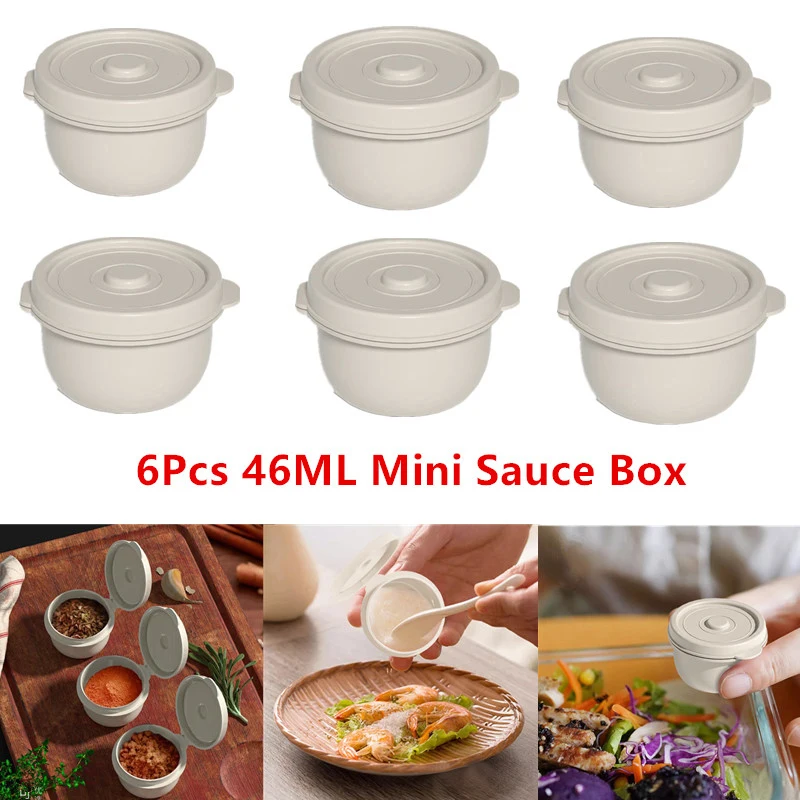 6 unids/set Mini caja de plástico para salsa, frascos contenedor de 46ml, caja de sabor para condimentos para salsa de soja y salsa de miel, dispensadores de aderezo para ensalada