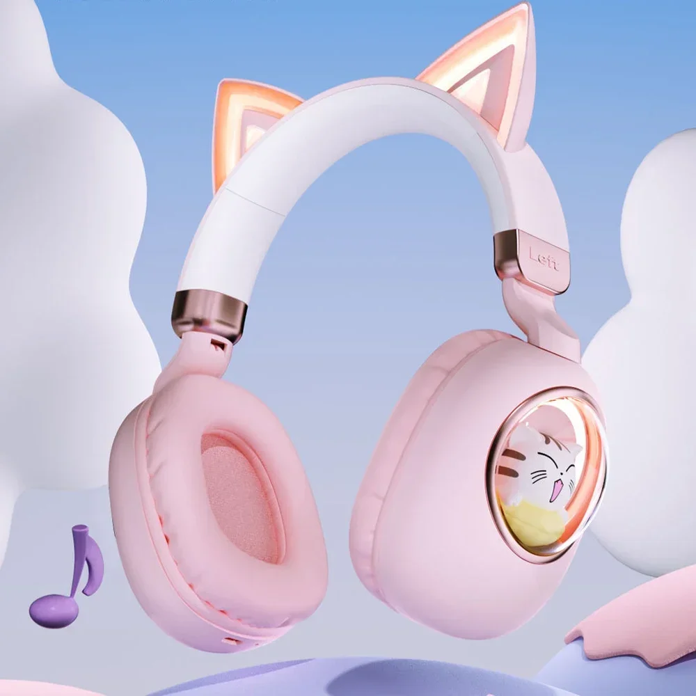 

Cute Cat RGB Light Wireless Headphones for Kids Bluetooth Headset with Mic tereo Music Headphones for phone ipad Gifts