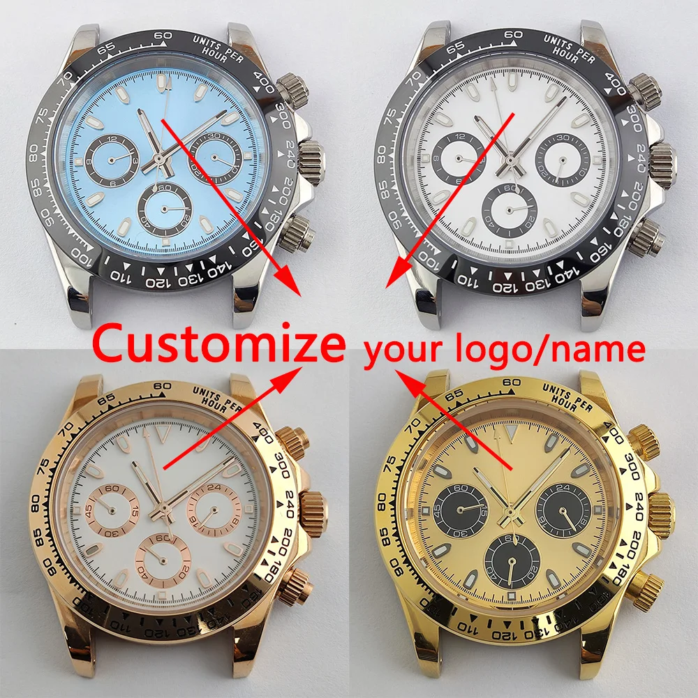 

VK63 case japanese chronograph watch VK63 quartz movement 39MM stainless steel caseluminous panda dial watch accessories parts