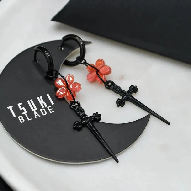 السيف زهر الكرز قطرة الشرير خمر أقراط للنساء نيو القوطية الأسود استرخى أقراط الهيب هوب تنوعا مجوهرات هدية 2025