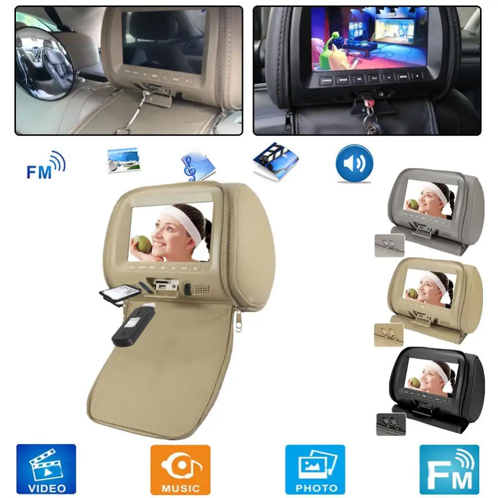 

Universal 7" touch screen 1024*600 Car Headrest monitor MP4 MP5 player Pillow Monitor Support AV/USB/SD/FM/Speaker/Headphone