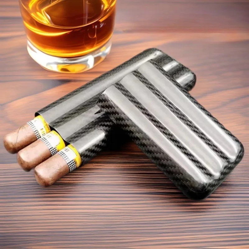 

Carbon Fibre Cigar Case Portable Travel Humidor for Cuban Cigars 3-Cigar Capacity Cigar Tube