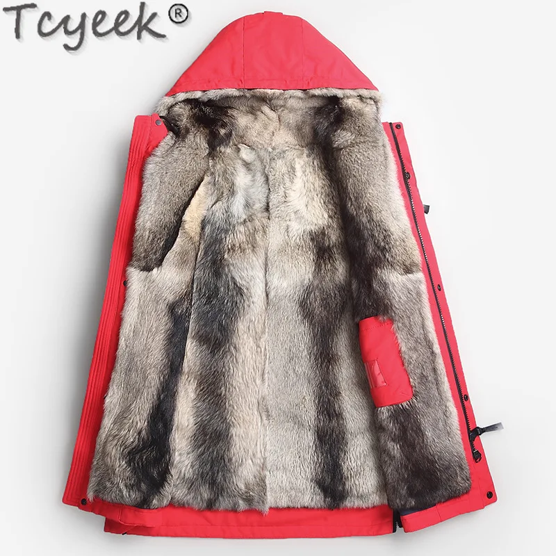 Tcyeek Real Rabbit Fur Coat Men Clothes Winter Jackets Mid-length Parka Warm Real Fur Coats Male Hooded Casaco Masculino 2024