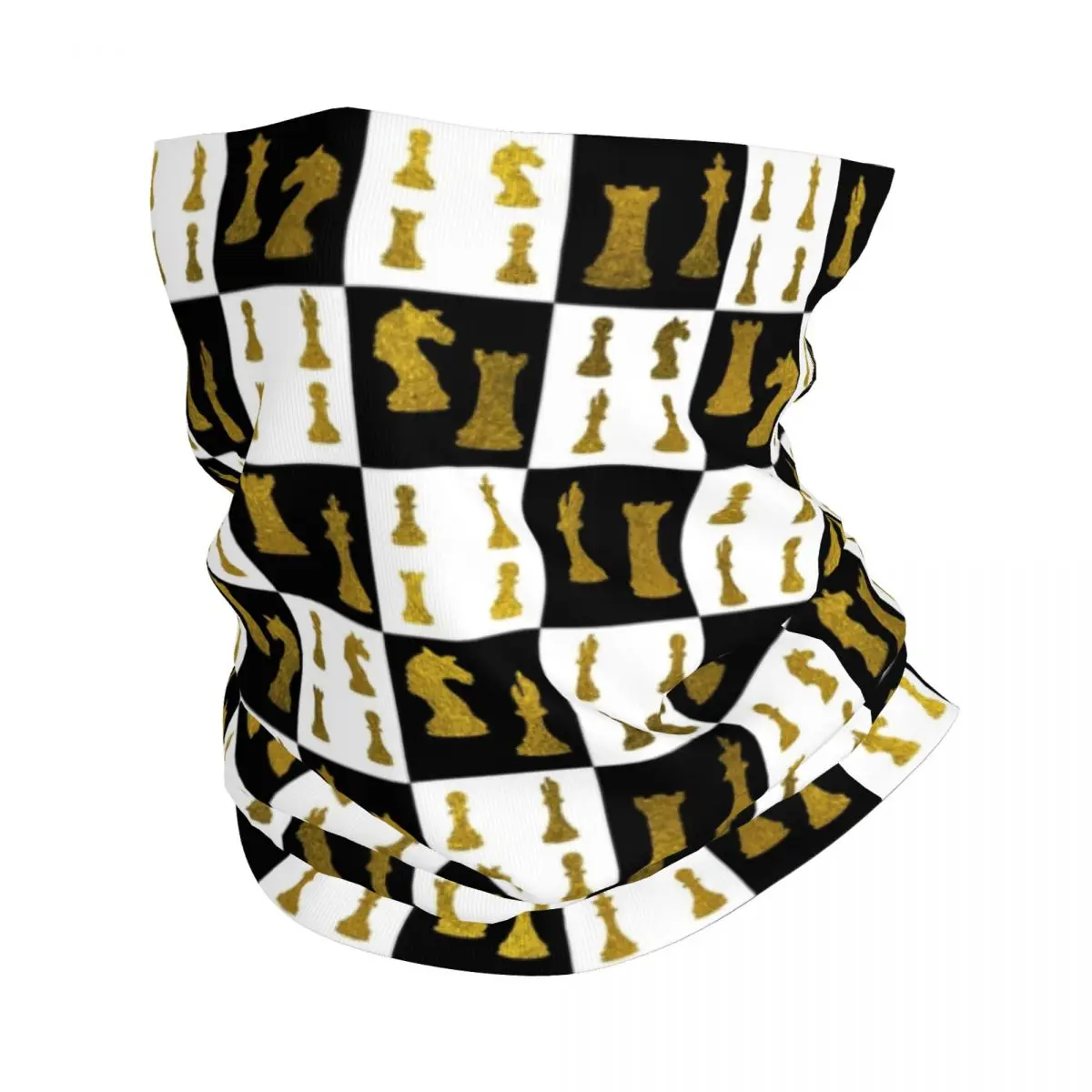 Chessboard And Gold Chess Pieces Pattern Winter Headband Neck Warmer Ski Running Tube Scarf Chessboard Face Bandana Gaiter