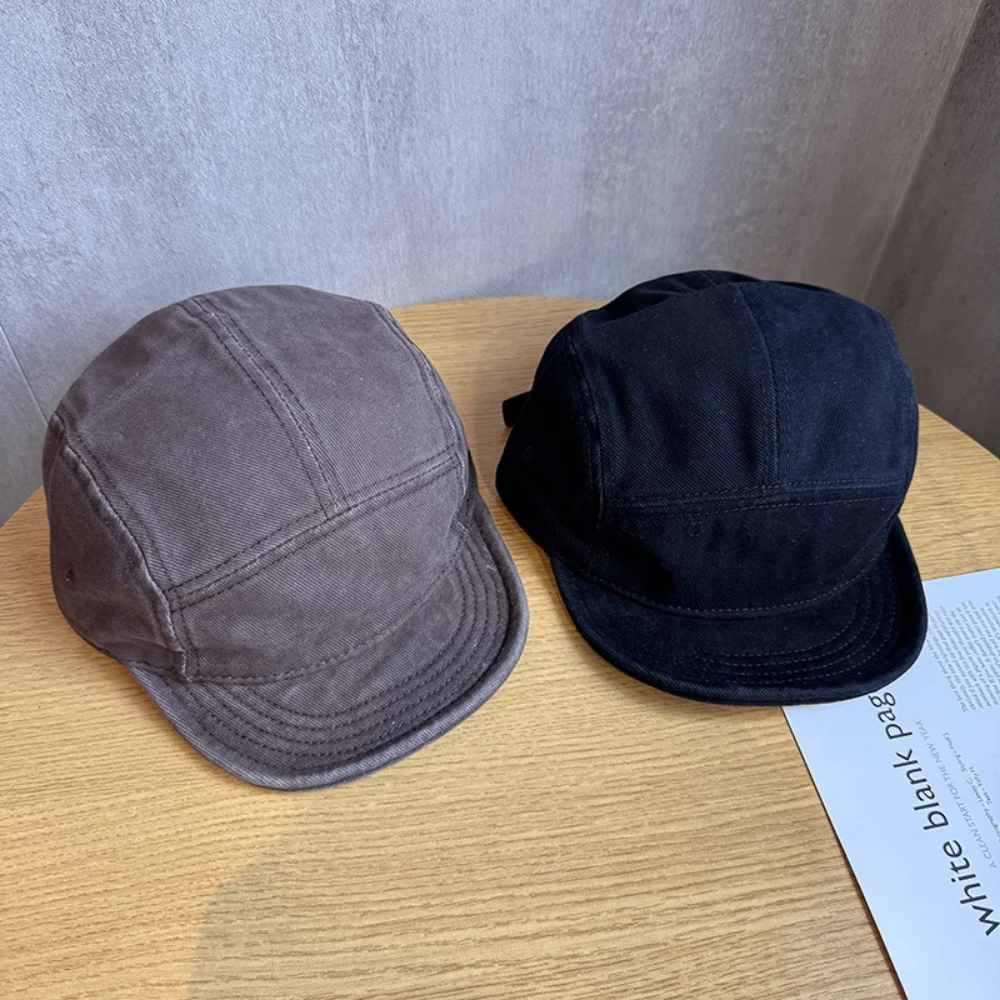 Boné de trabalho retrô com aba curta e lavagem desgastada, chapéu fedora de aba curta com topo macio, boné de beisebol casual e versátil.