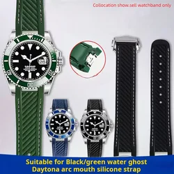 20mm For Rolex Black Green Water Ghost Omega Seamaster 300 At150 Men Curved Silicone Watch Strap Rubber Arc Black Blue Watchband
