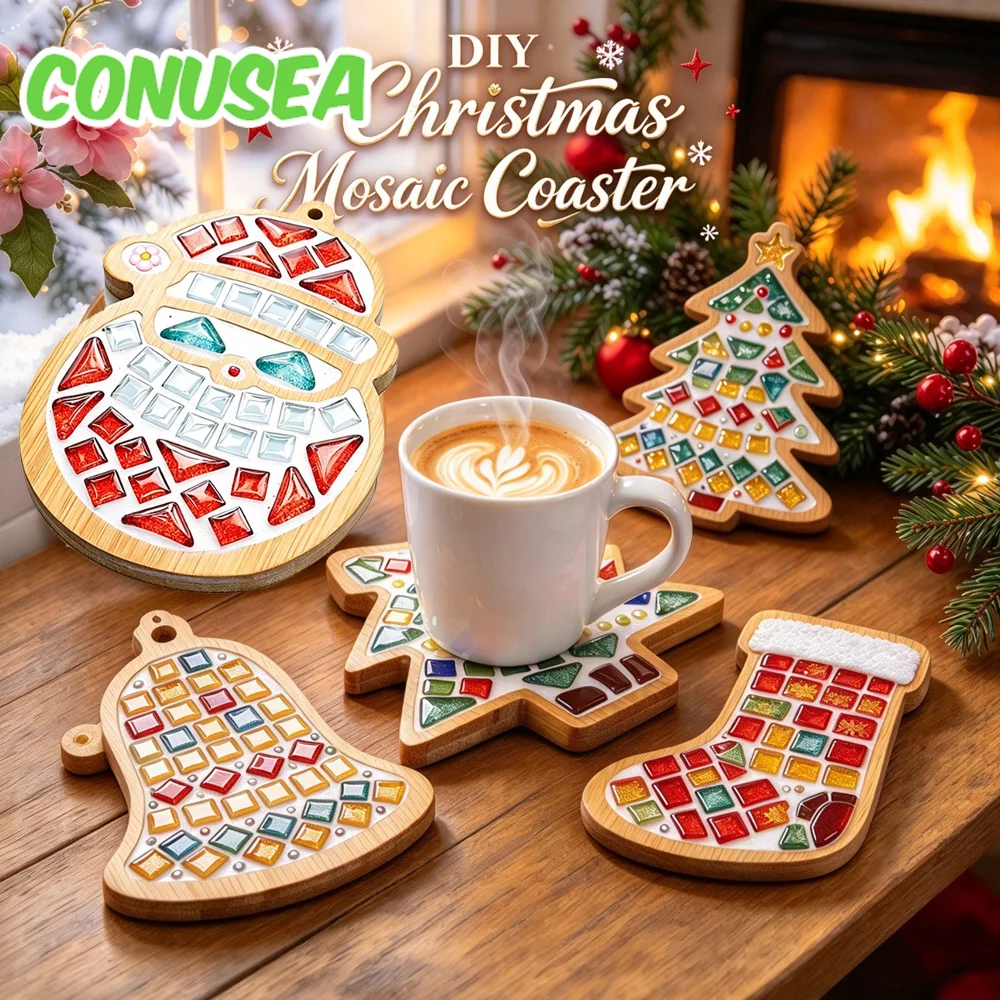DIY Christmas Tree Santa Claus Socks Bell Mosaic Coaster Xmas Gifts Handmade Cup Mat Diy Making Kit Ornaments Party Decorations