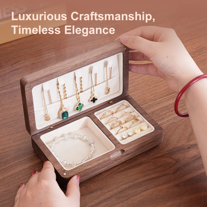 Premium Black walnut Jewelry Box - Wedding Ring Holder, Earring & Rings Storage, Elegant Gift Box for Women