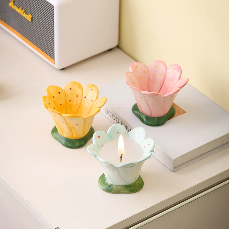 LTT hand-painted ceramic flower cup Nordic simple candlestick utensils empty cup