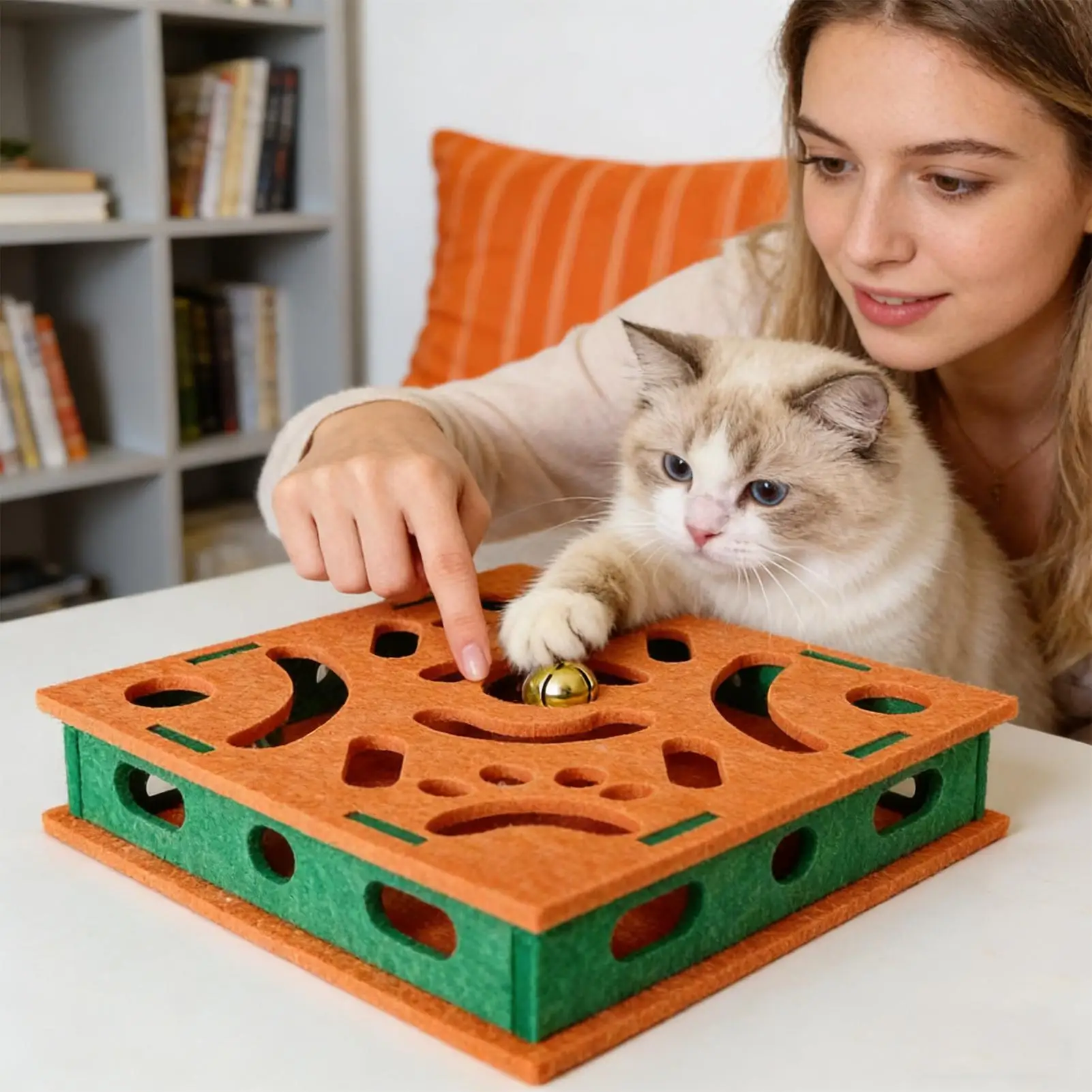 Cat Nail File Board Interactive Scratch Toy with Bell Ball Felt for Kitten Claw Grinding Furniture Protection Pet Grooming