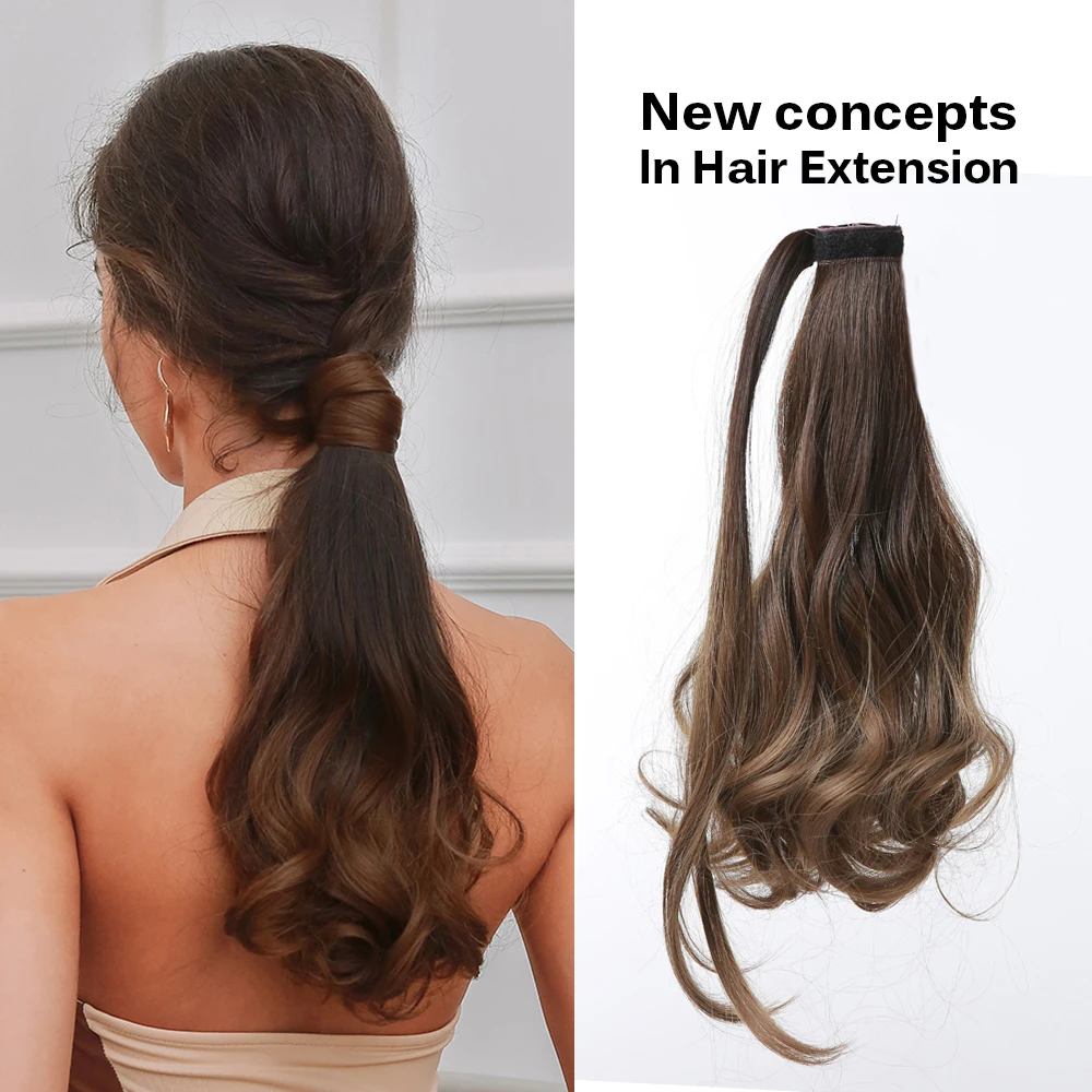 

ESIN Long Curly Synthetic Ponytail Wigs 14 Inch Brown Ombre Ponytail Natural Wavy Hair Extensions for Women Daily Use Easy Wear
