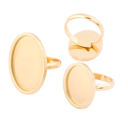 5pcs Stainless Steel Gold Plated Oval 13x18mm 18x25mm Cabochon Ring Base Blank Trays Diy Fingerring Bezel Settings