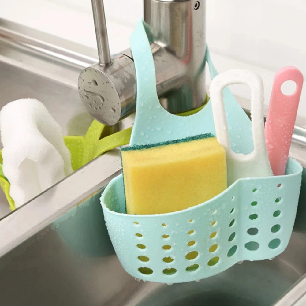 Sink Shelf Soap Sponge Holder Kitchen Accessories Utensils Organizer Bag Adjustable Snap Storage Shelf Bathroom Drain Basket
