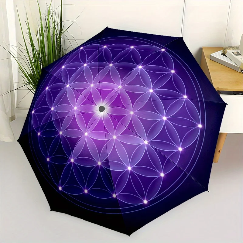 

Зонт с изображением Священной геометрии «Цветок жизни» — автоматический, компактный, для путешествий, с прочной 8-спицевой рамой, элегантный, фиолетовый.