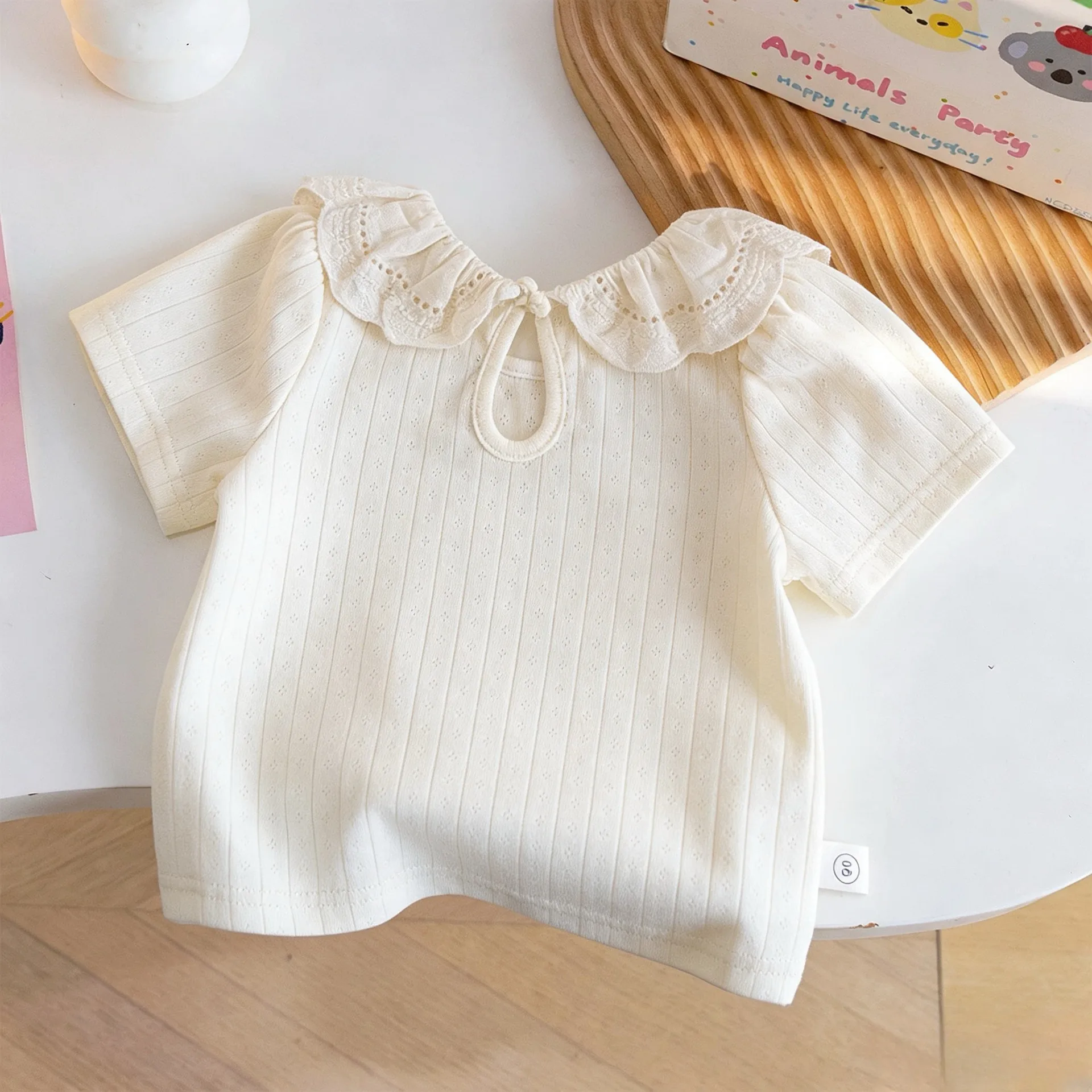 Sweet And Lovely Children's Clothing Pure cotton breathable girls' T-shirt With Cherry Embroidery Casual And Versatile