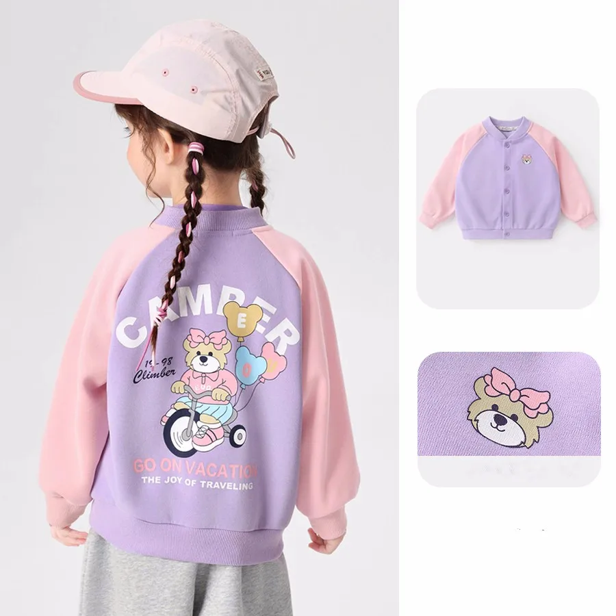 

Spring Autumn Baby Girls Boys Cartoon Patchwork Single-Breasted Preppy Varsity Jackets Kids Track Coat Top Children Outfit 1-8Yr