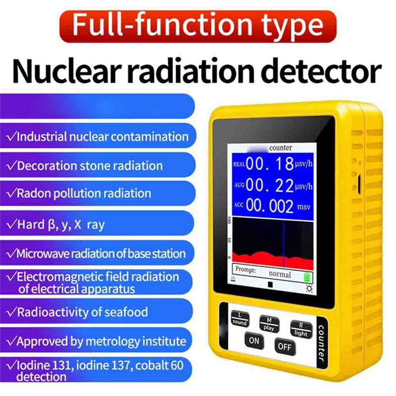 Geiger Counter Nuclear Radiation Detector with LCD Display Screen Dosimeter Detectors Beta Gamma X-Ray Tester Portable