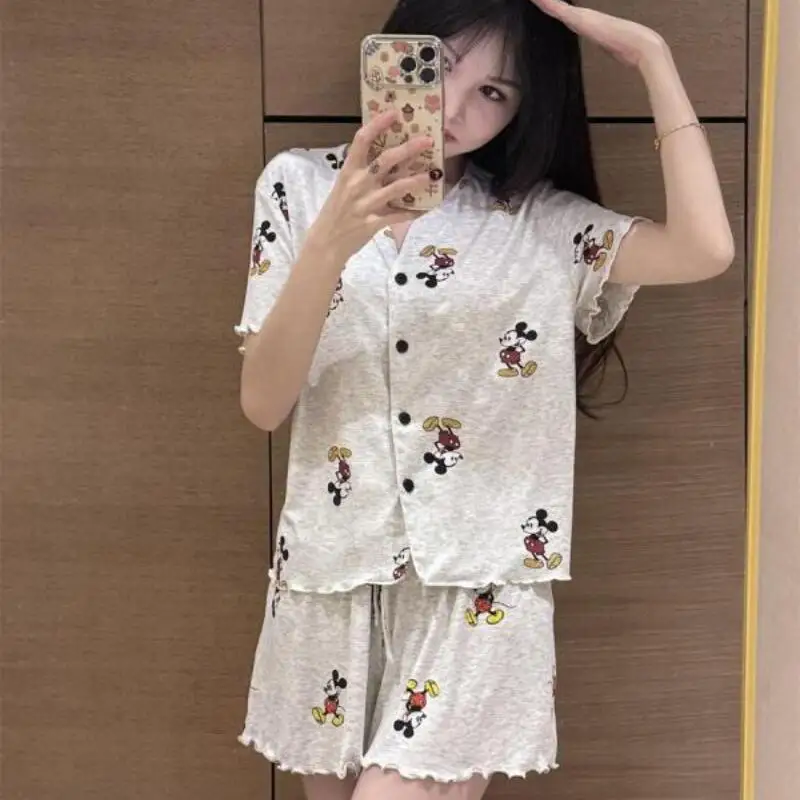 

Комплект пижам из двух предметов с мультяшным принтом в горошек, V-образный вырез, модный корейский повседневный домашний комплект одежды, осенняя новинка, модная одежда для сна