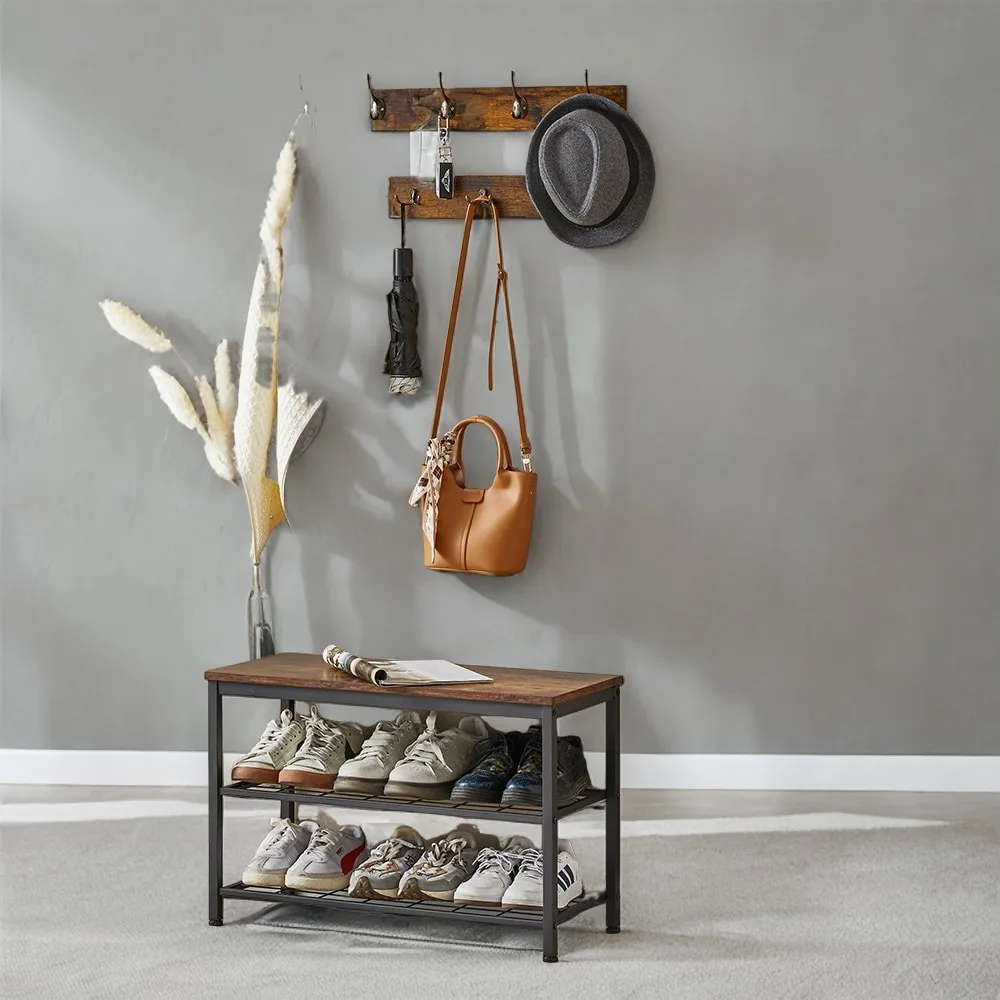 3-Tier Shoe Rack Bench with Coat Rack, Bag and Hat Organizer for Foyer