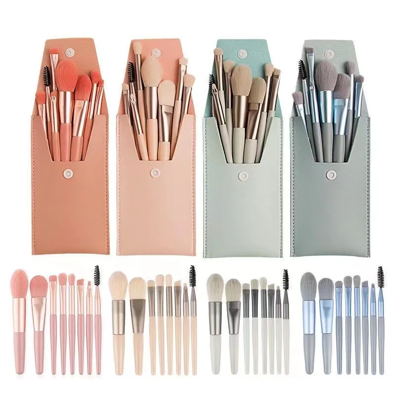 8pcs Mini Makeup Brush Set Portable Pouch Eyeshadow Foundation Blush Brush Beauty Tools for Beginners