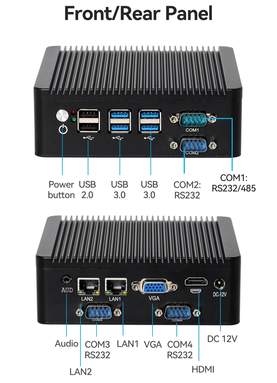 Imagem -06 - Mini pc Industrial Fanless Intel Celeron N5100 com 4x Db9 Rs232 Rs485 Lan Duplo Janelas 11 Linux Encaixado Thin Client