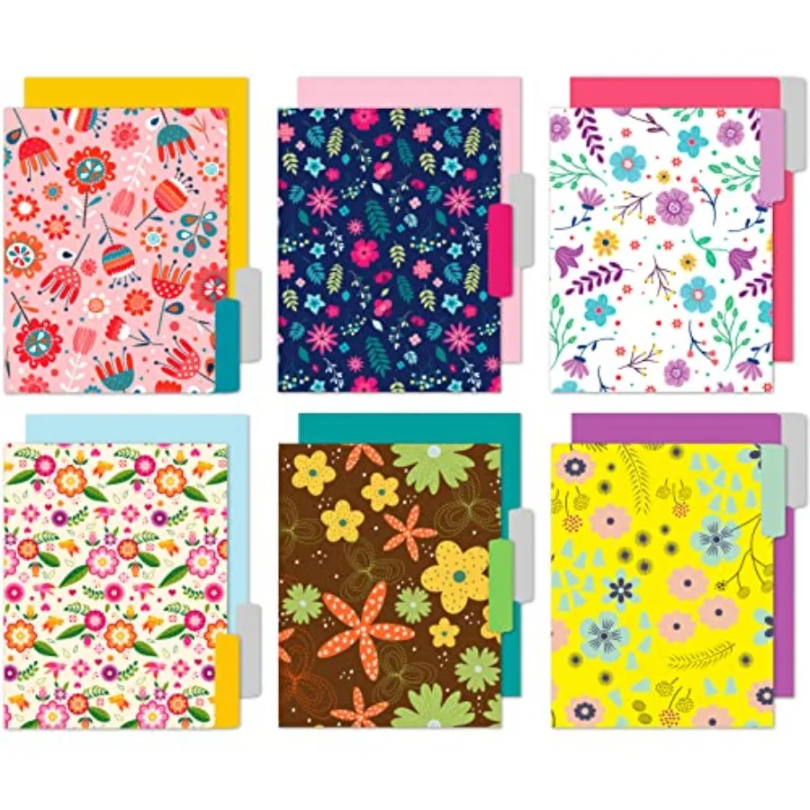 

File Folders Letter Size - 12 Pack Premium Waterproof Decorative File Folders in Beautiful Colors and Flora Designs - Colored F