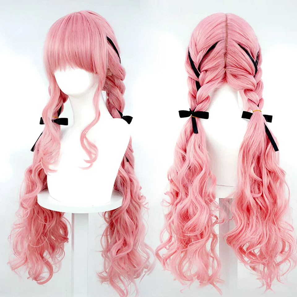 80cm Cosplay Wig Pink Long Curly Twist Braid Double Ponytail Wigs Anime Nikki Cosplay Costumes Wig Heat Resistant Synthetic Hair view 6