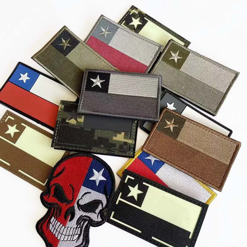 1 ou 2 Peças/Patch Bordado de Tecido com Emblema de Moral Bandeira do Chile, Adesivo Tático Militar Refletor IR para Mochila