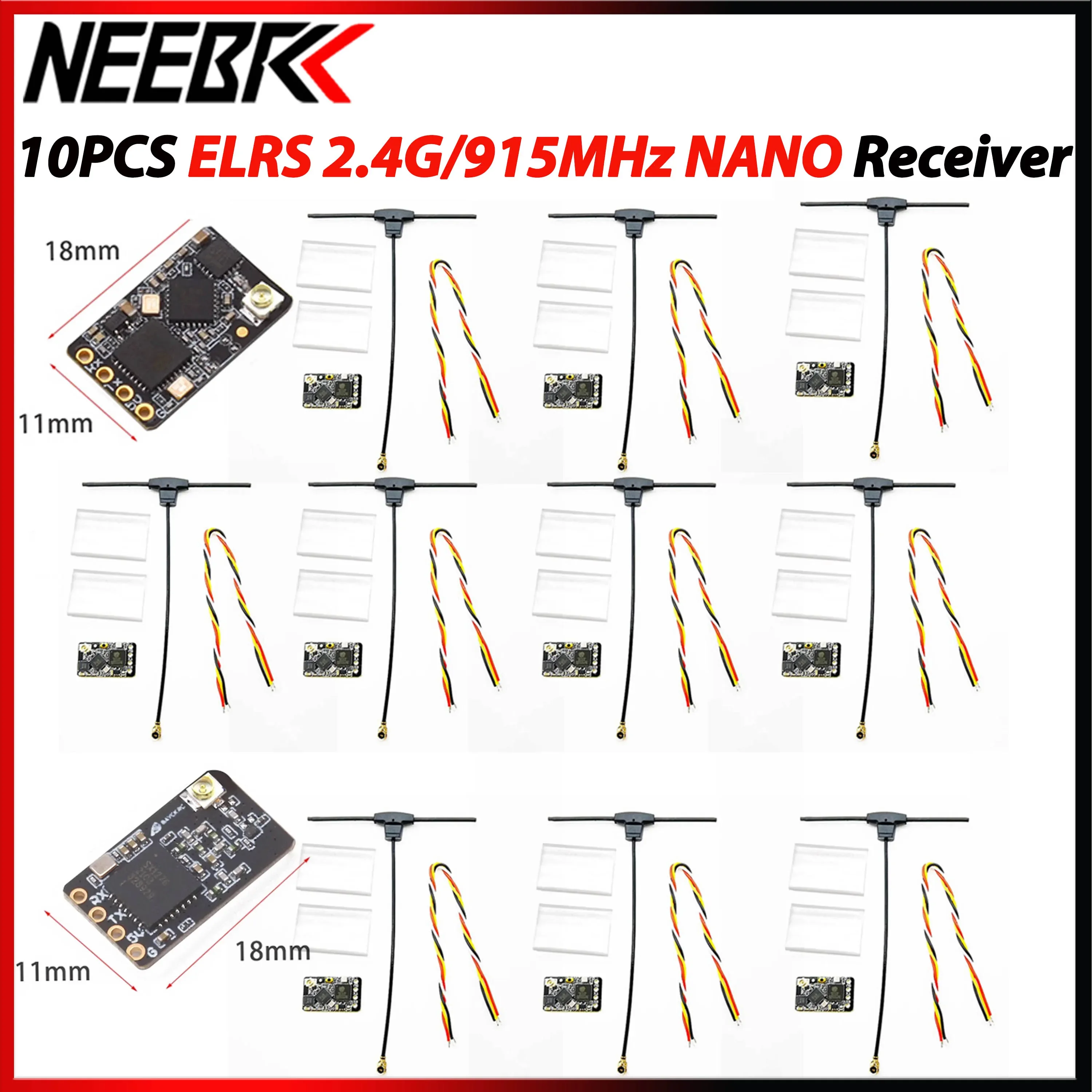 10PCS ELRS 915MHz 2.4G NANO ExpressLRS Receiver with T Type Antenna Support Wifi Upgrade for RC Long Range Racing Drone Parts