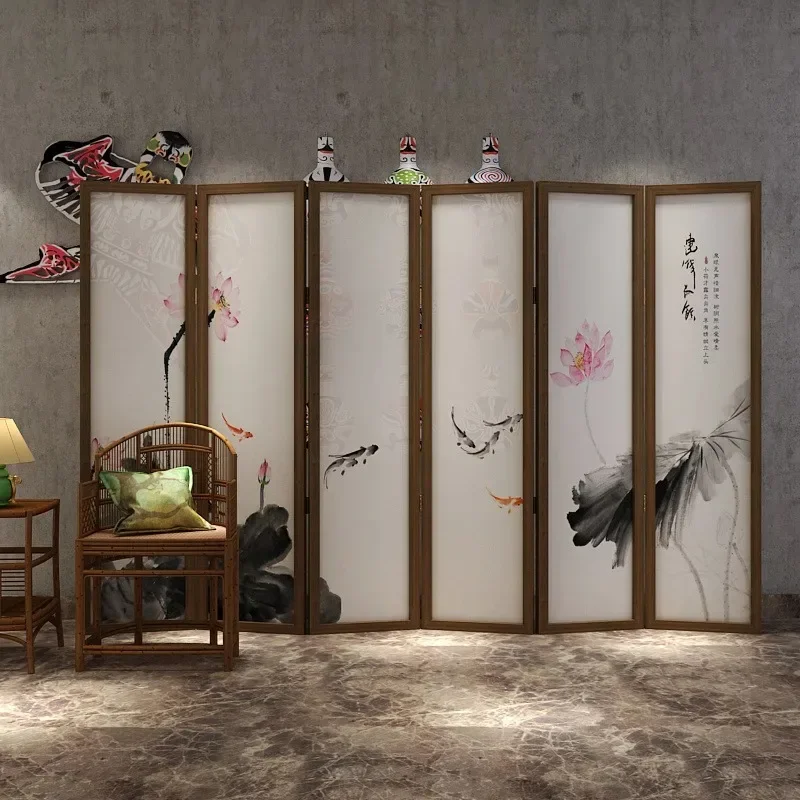 New Chinese screen partition, modern simple living room can be moved into the home, folded to block the tea room decoration lotu